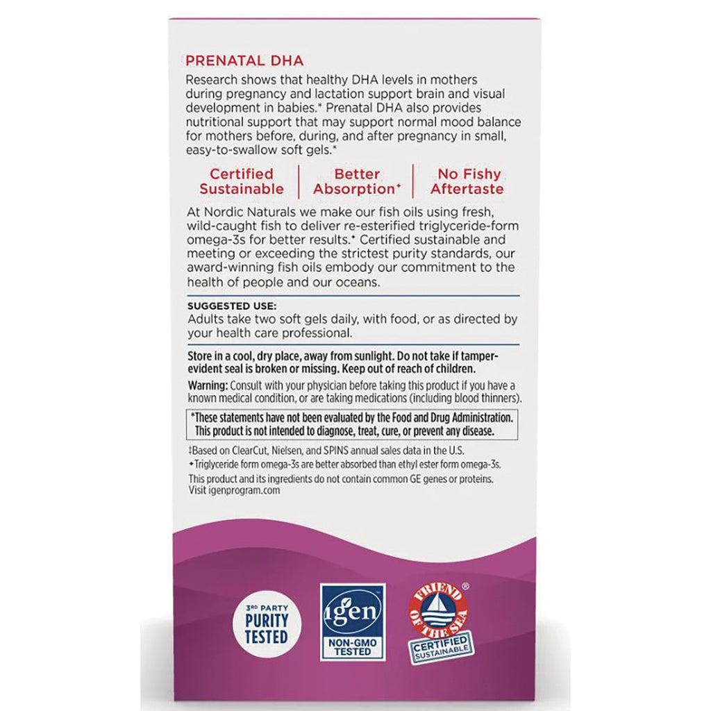 NRN103 | Back of Prenatal DHA supplement box showing suggested use, warnings, and certification icons - Thumbnail