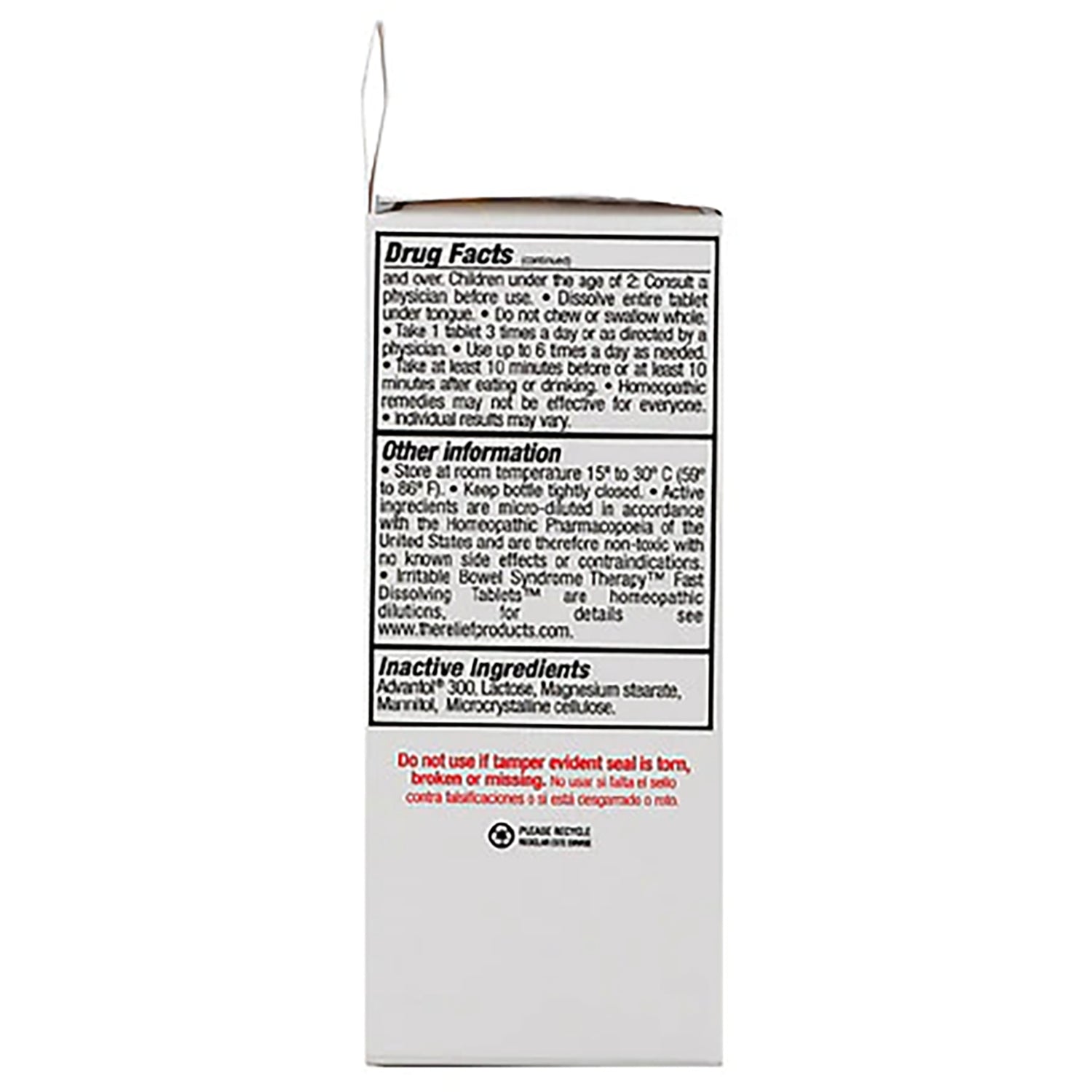 TRL010 | Back of product box showing Drug Facts, Other information, Inactive Ingredients, and tamper seal warning