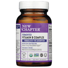 NWC344 | Amber glass bottle labeled NEW CHAPTER Fermented Vitamin B Complex dietary supplement, 60 tablets