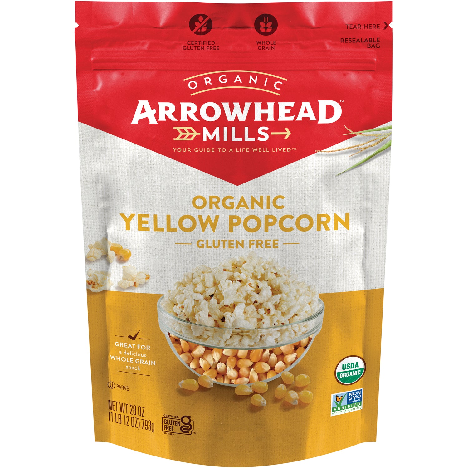 AHM012 | Arrowhead Mills Organic Yellow Popcorn, Gluten Free, resealable bag