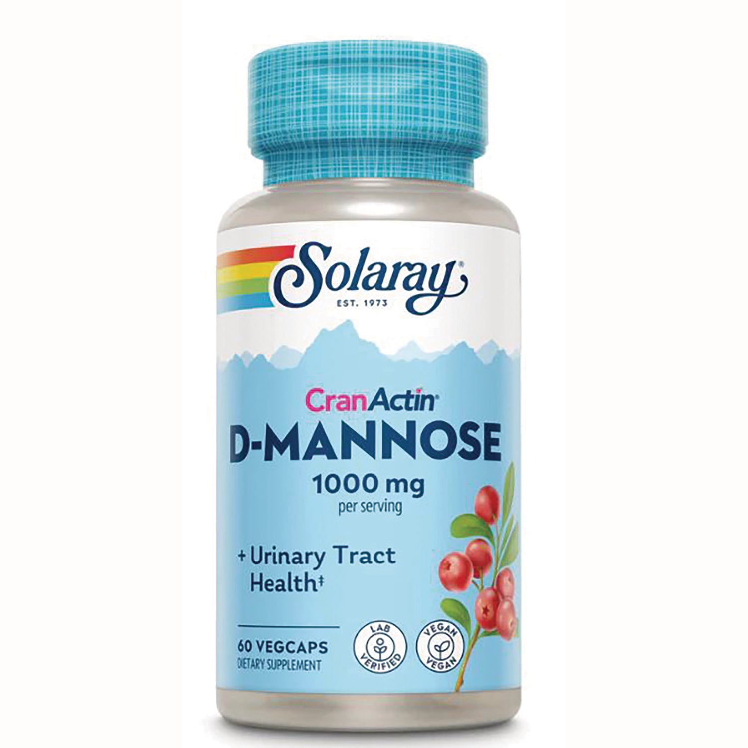 SLR214 | Solaray D-Mannose 1000 mg supplement bottle labeled CranActin and Urinary Tract Health, 60 vegcaps
