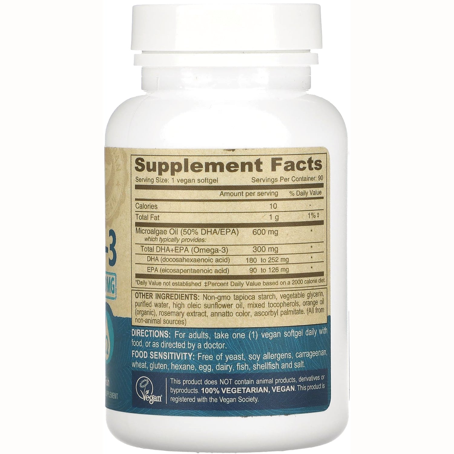 DEV040 | back of white supplement bottle showing Supplement Facts label, ingredient list, and directions