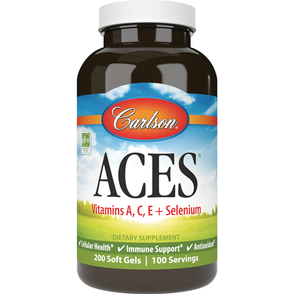 CSN066 | Carlson ACES vitamins A, C, E + Selenium softgel bottle showing front label, 200 soft gels - Thumbnail