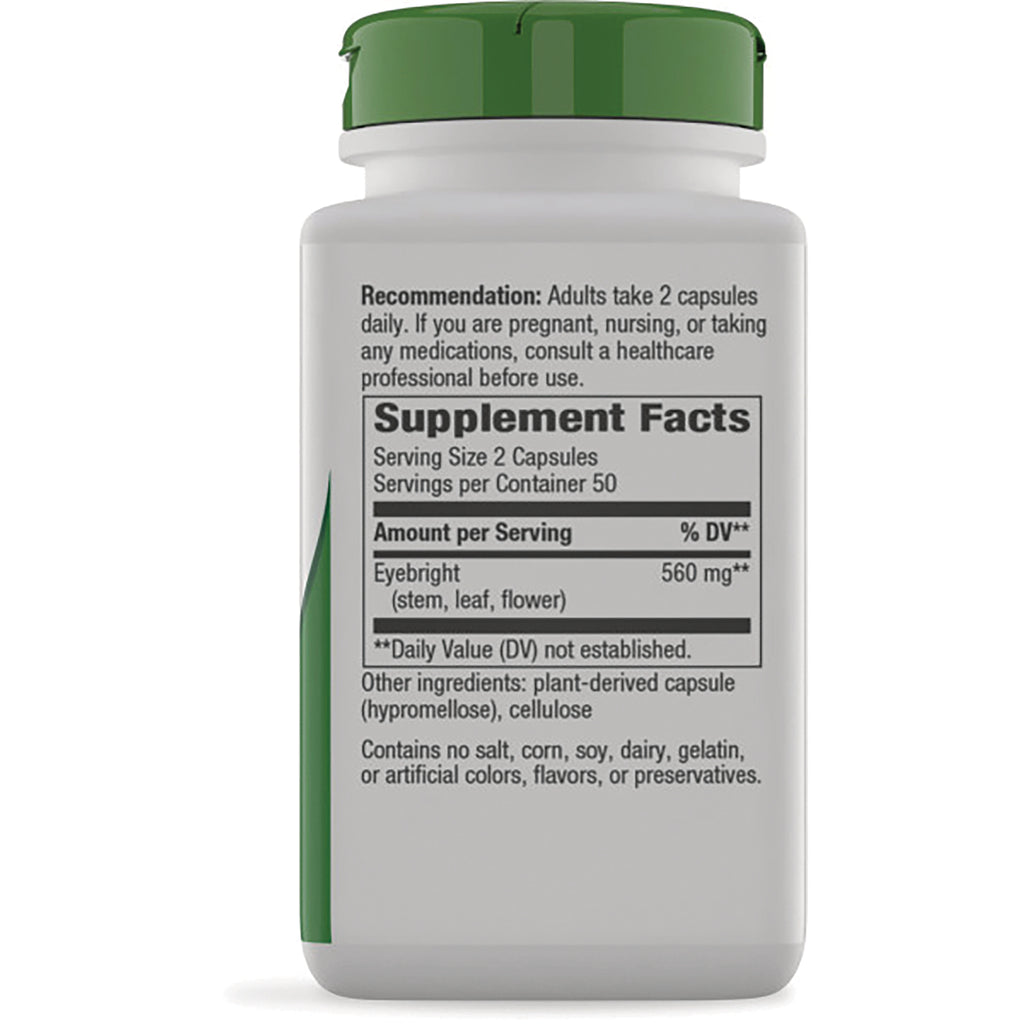 NW133 | back label showing Supplement Facts panel, serving size 2 capsules, Eyebright 560 mg, and other ingredients - Thumbnail