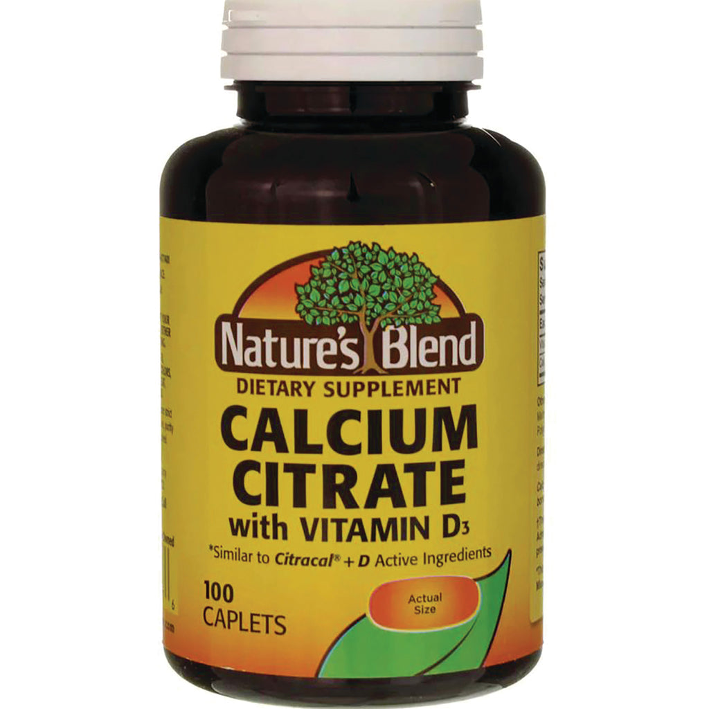 NAB028 | Nature's Blend Calcium Citrate with Vitamin D3 dietary supplement bottle, 100 caplets - Thumbnail