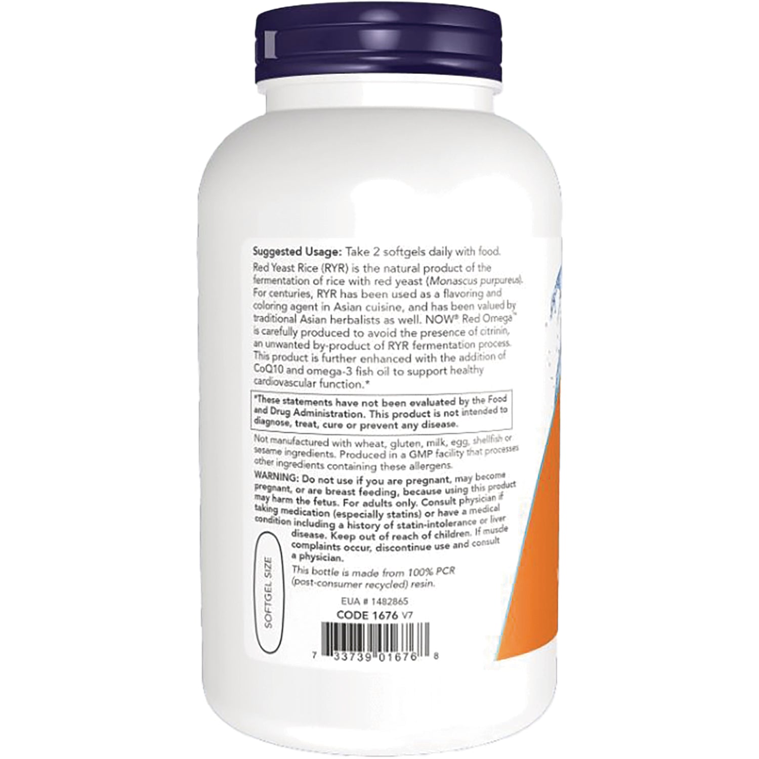 NWF908 | Back label of white supplement bottle showing suggested usage, warnings and barcode