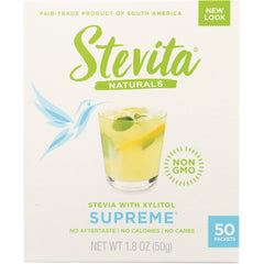 STV002 | Stevita Naturals Supreme stevia with xylitol sweetener box, 50 packets, non-GMO, net wt 1.8 oz