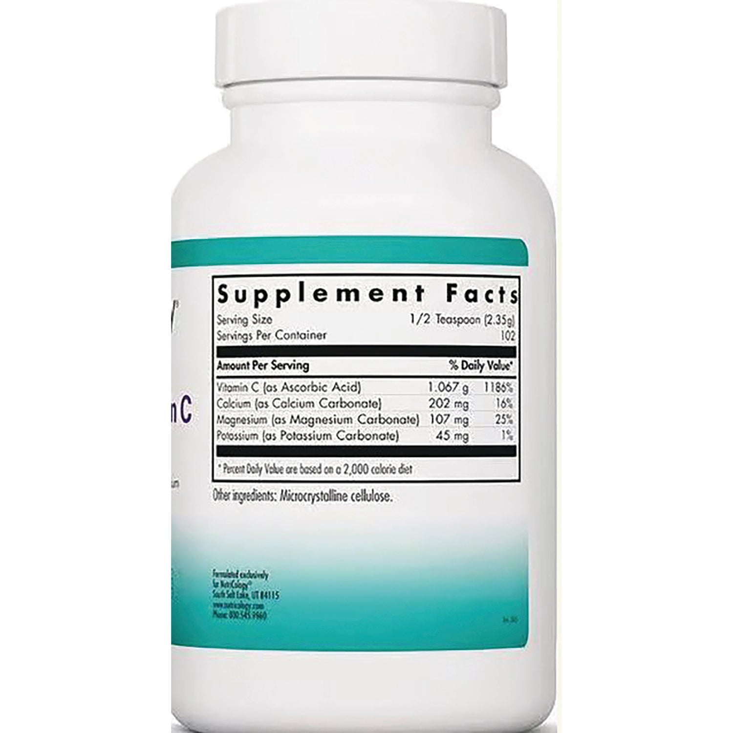 NCL016 | Back of white supplement bottle showing Supplement Facts panel with serving size and ingredient list