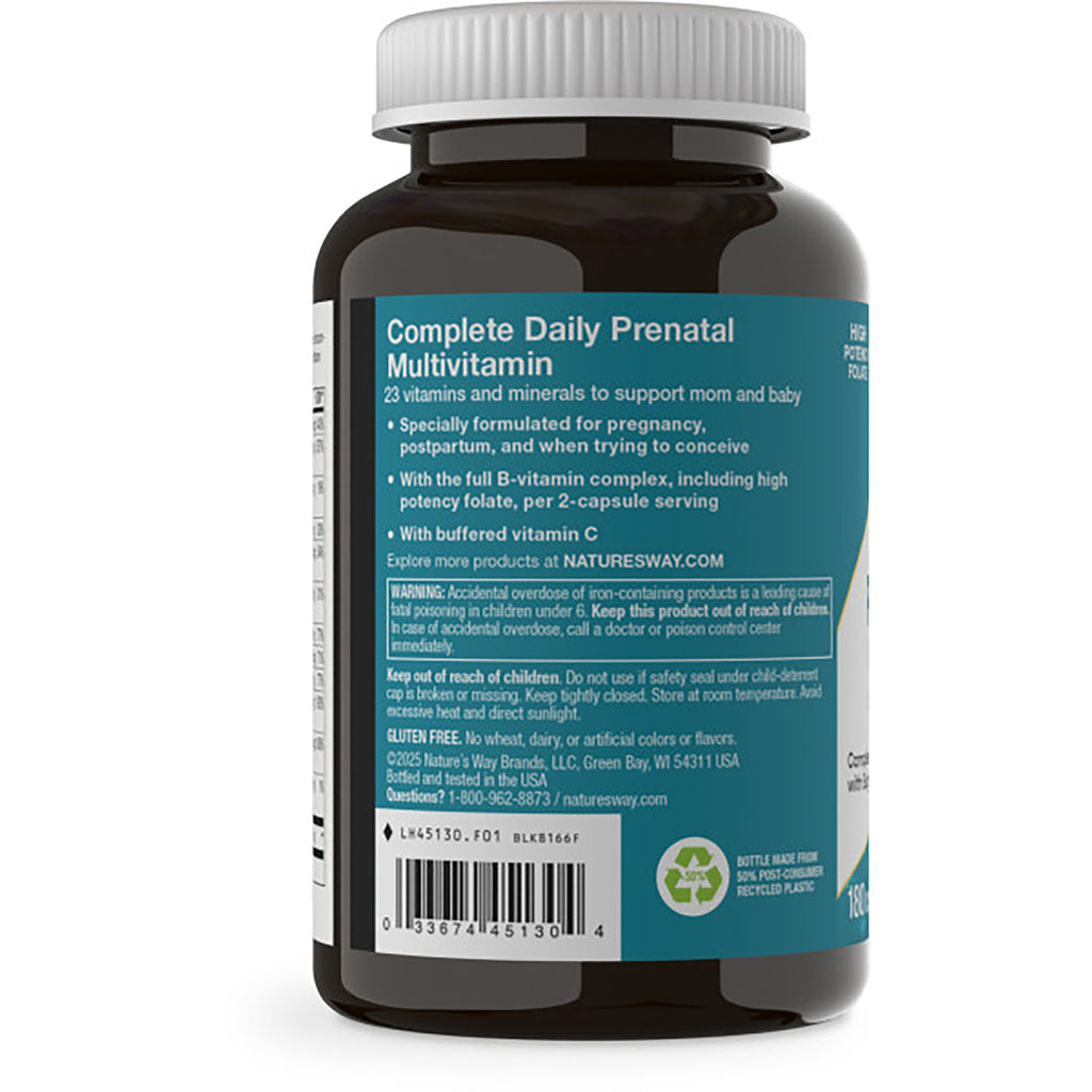 NW305 | back label of prenatal multivitamin bottle showing product description, gluten free claim, FDA disclaimer, and barcode - Thumbnail