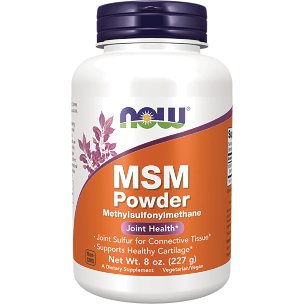 NWF1057 | NOW MSM Powder methylsulfonylmethane joint health supplement 8 oz white bottle with orange label - Thumbnail