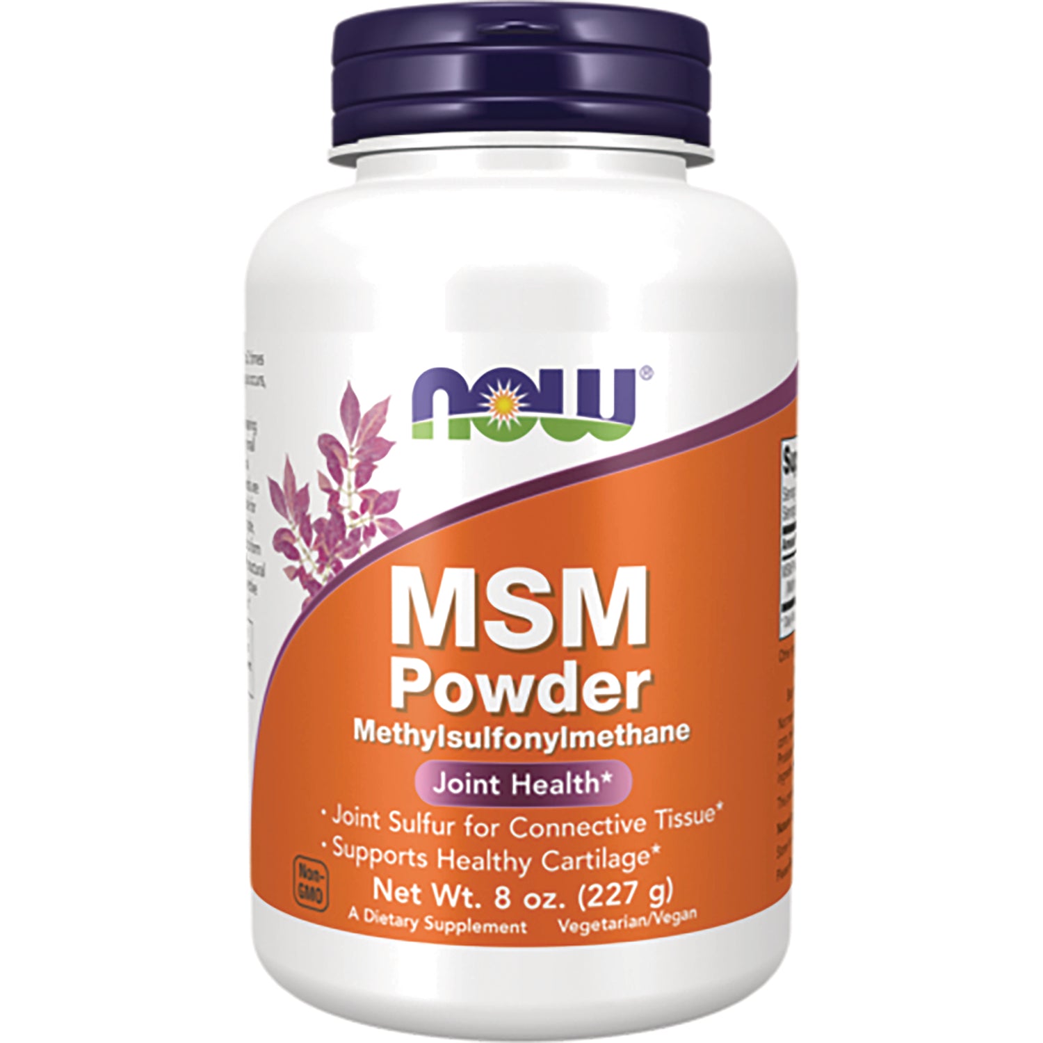 NWF1057 | NOW MSM Powder methylsulfonylmethane joint health supplement 8 oz white bottle with orange label