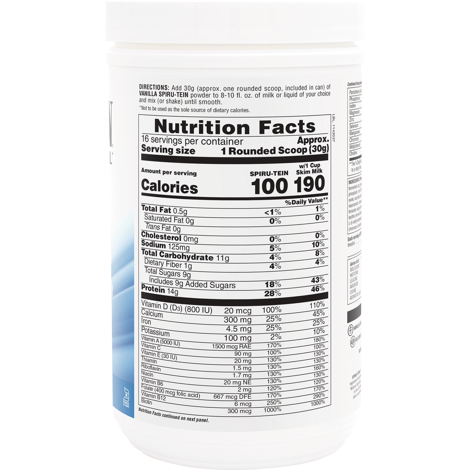 NTP097 | Back label showing Nutrition Facts panel with serving size, calories, macronutrients and vitamins