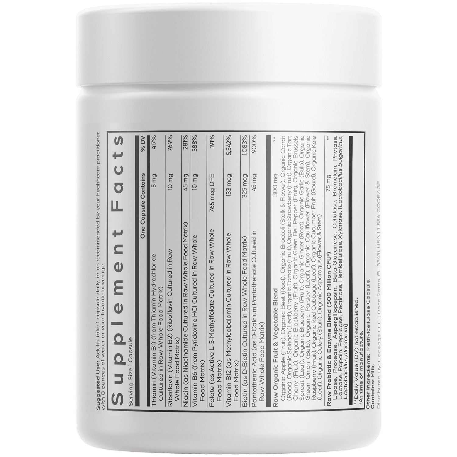 CDG068 | Back label showing Supplement Facts panel and ingredient list on white supplement jar