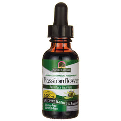 NAT075 | amber glass dropper bottle labeled Passionflower Passiflora incarnata herbal extract, 1 fl oz, gluten-free alcohol-free