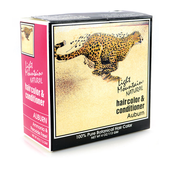 LTM009 | Light Mountain Natural haircolor & conditioner box, Auburn shade with leaping cheetah illustration