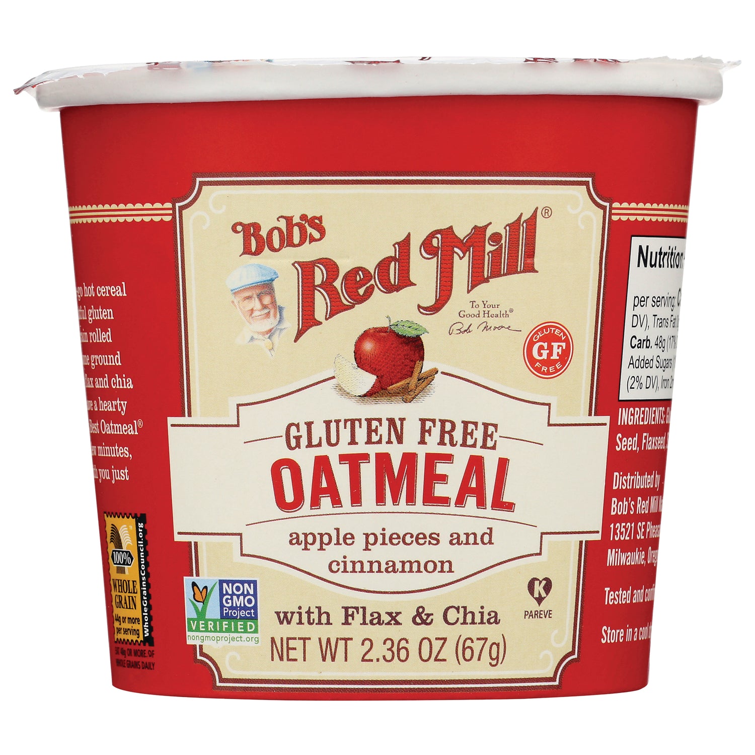 BOB229 | Bob's Red Mill gluten free oatmeal cup, apple pieces and cinnamon, with flax and chia, 2.36 oz