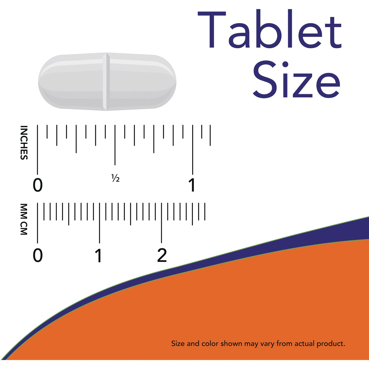 NWF669 | white scored tablet above inch and millimeter rulers labeled Tablet Size