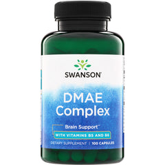 SW871 | Swanson DMAE Complex bottle, Brain Support with vitamins B5 and B6, dietary supplement, 100 capsules