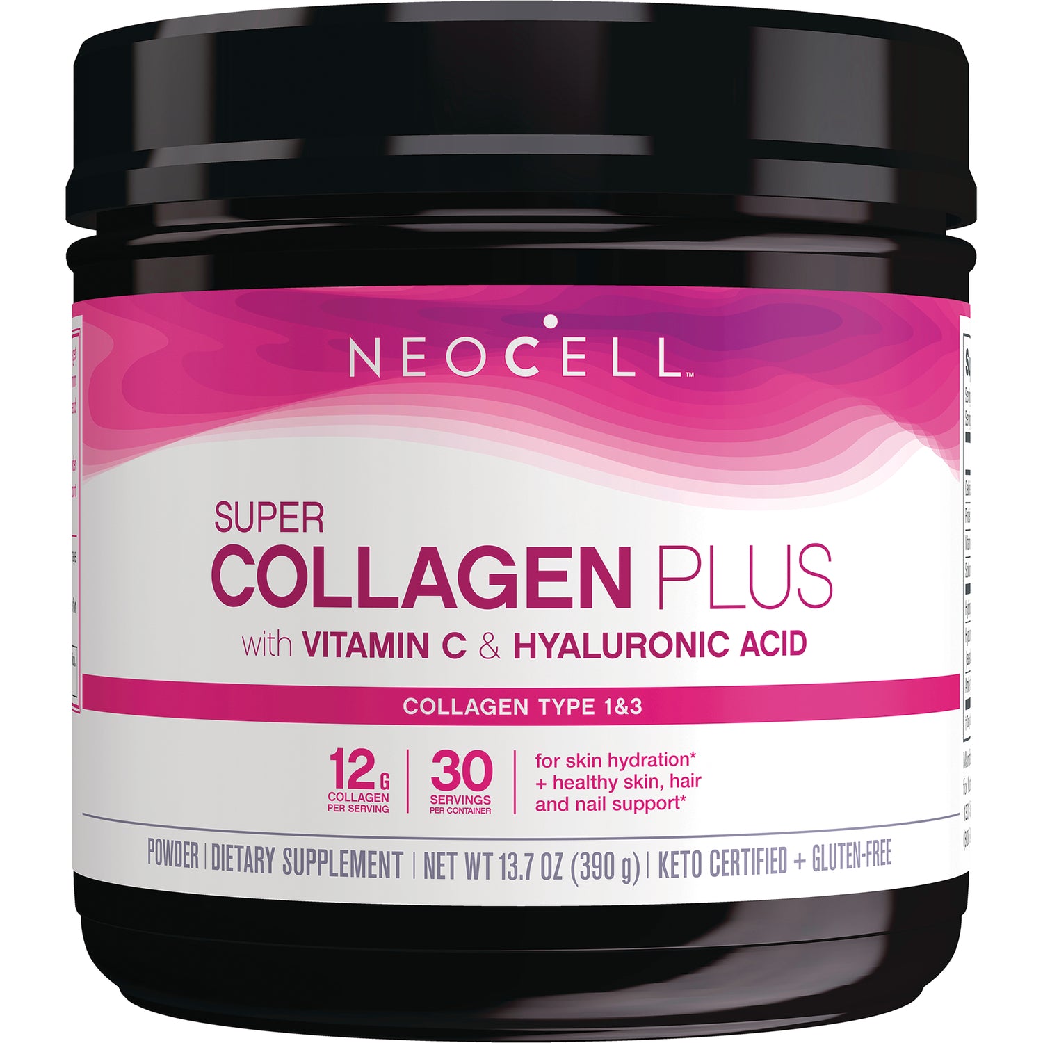 NEC034 | NeoCell Super Collagen Plus powder tub front label with Vitamin C and hyaluronic acid