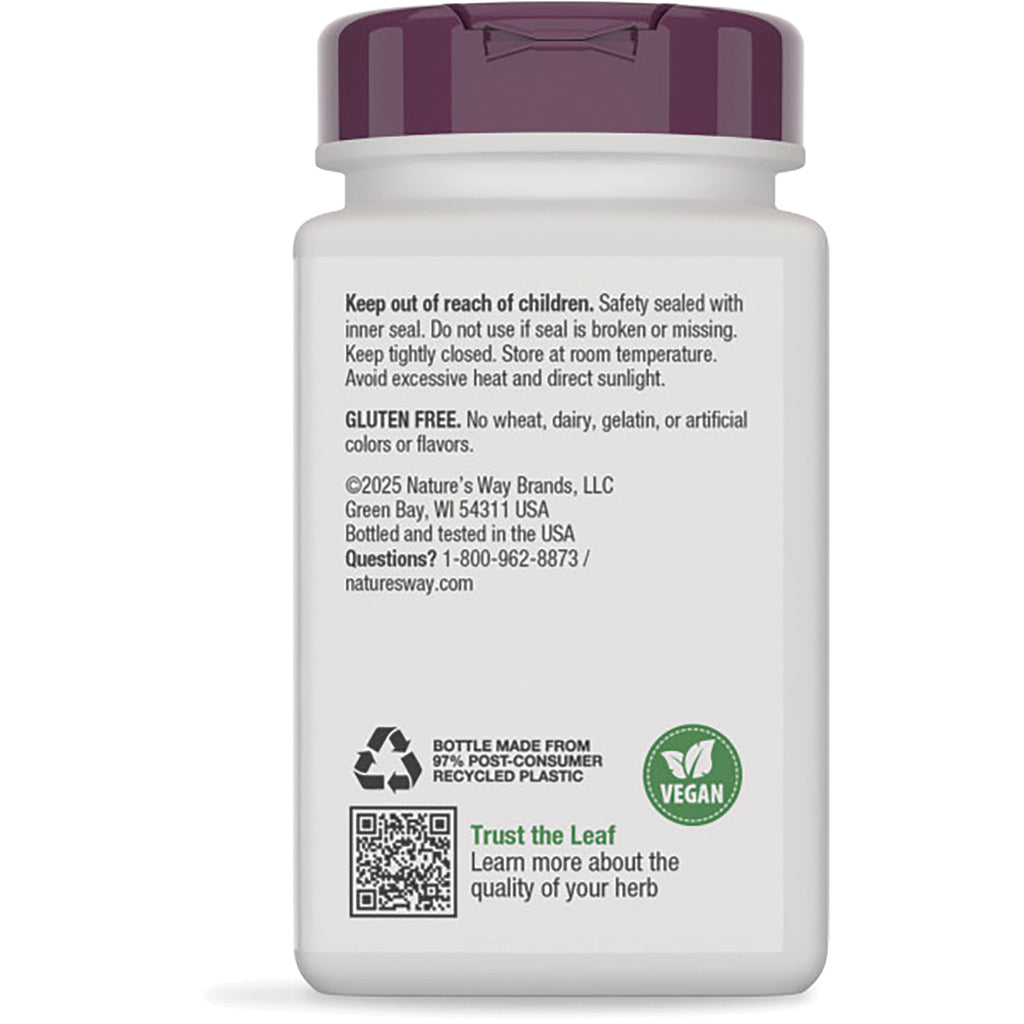 ET264 | back label of white supplement bottle with safety text, GLUTEN FREE line, vegan icon and QR code - Thumbnail