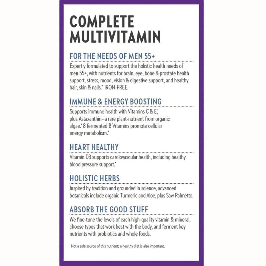 NWC320 | product infographic listing Complete Multivitamin benefits for men 55+, immune and energy support, heart healthy, holistic herbs - Thumbnail