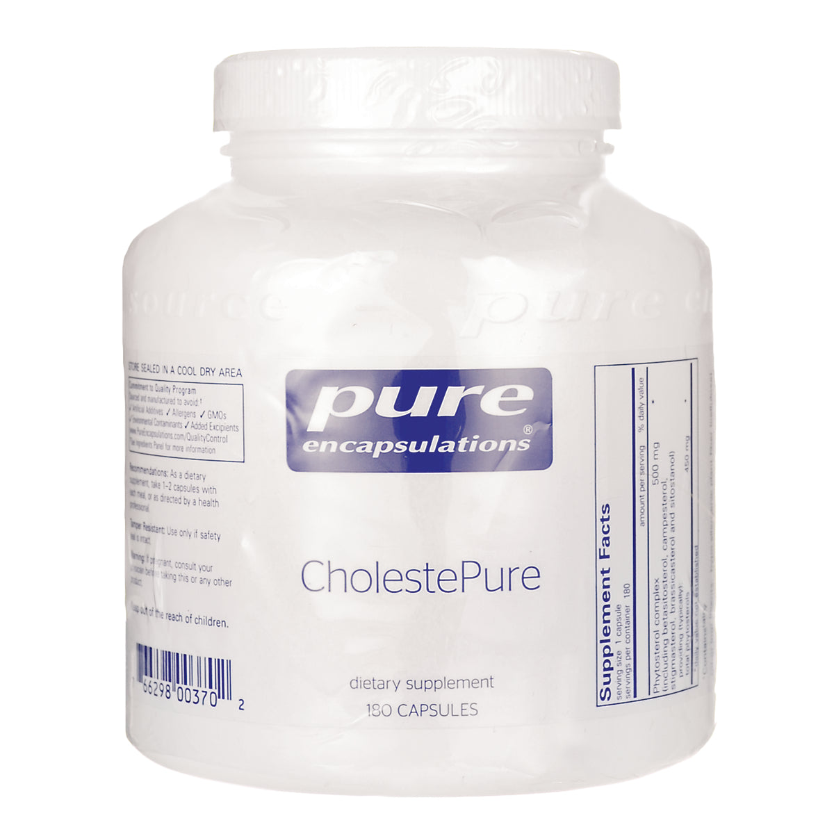PRN165 | White jar of Pure Encapsulations CholestePure dietary supplement 180 capsules front view