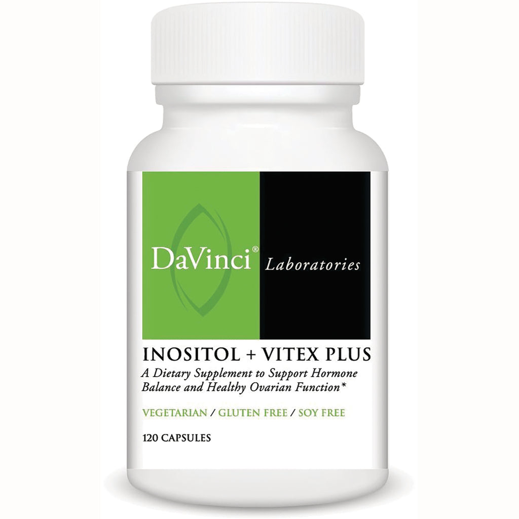 DVL166 | White bottle labeled DaVinci Laboratories Inositol + Vitex Plus, 120 capsules, vegetarian gluten free soy free - Thumbnail