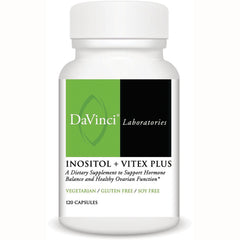 DVL166 | White bottle labeled DaVinci Laboratories Inositol + Vitex Plus, 120 capsules, vegetarian gluten free soy free