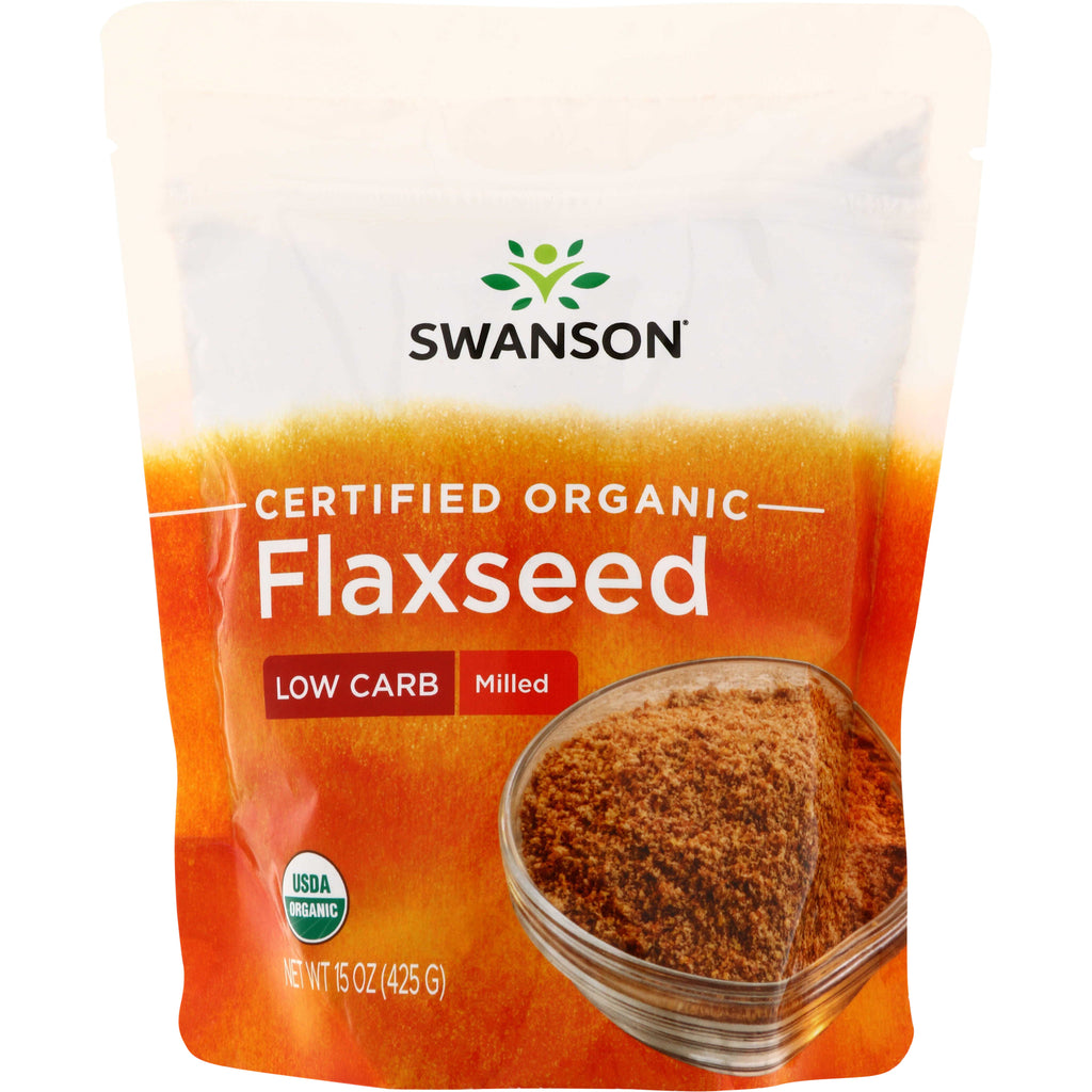 SWF096 | Swanson Certified Organic Flaxseed, milled, low carb, USDA Organic, 15 oz pouch front - Thumbnail