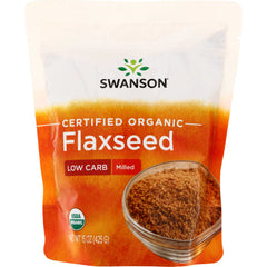 SWF096 | Swanson Certified Organic Flaxseed, milled, low carb, USDA Organic, 15 oz pouch front