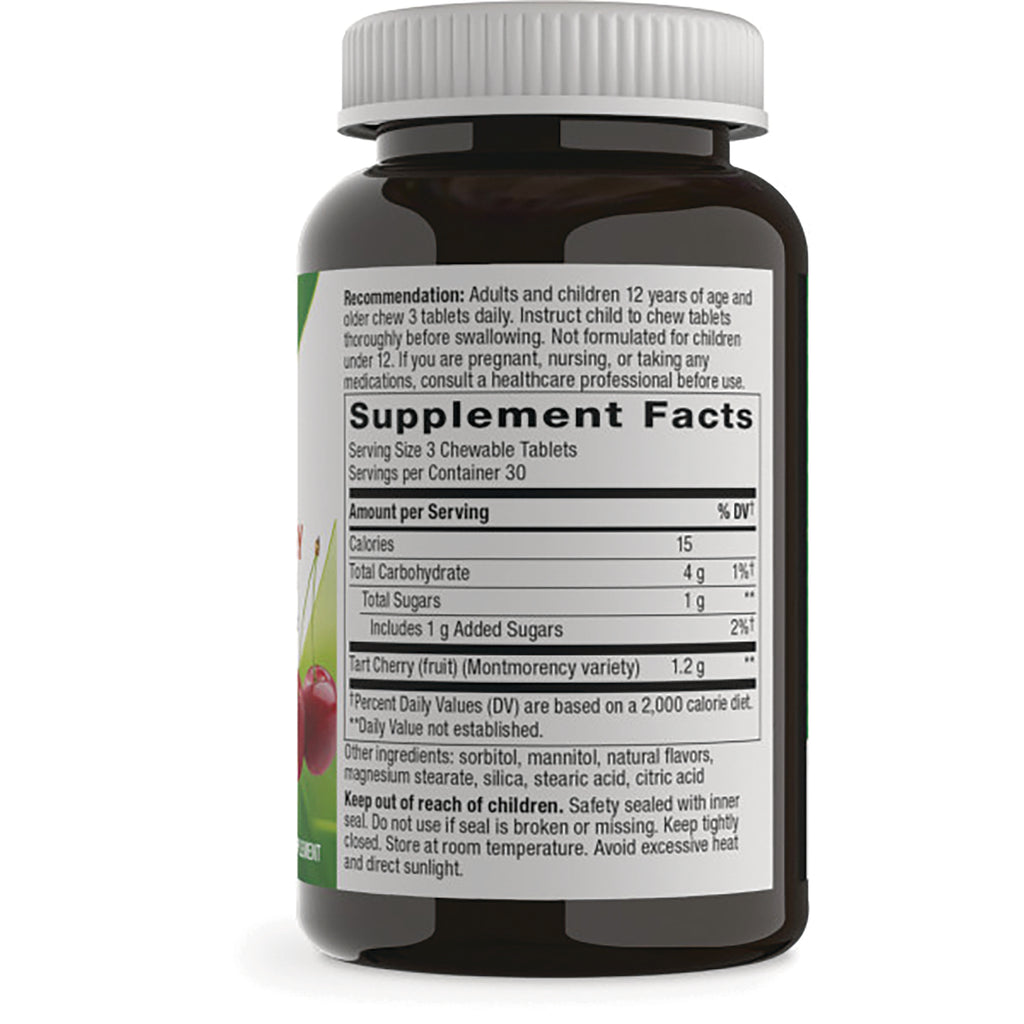 ET443 | Back of dark supplement bottle showing Supplement Facts panel and usage instructions, serving size 3 chewable tablets - Thumbnail