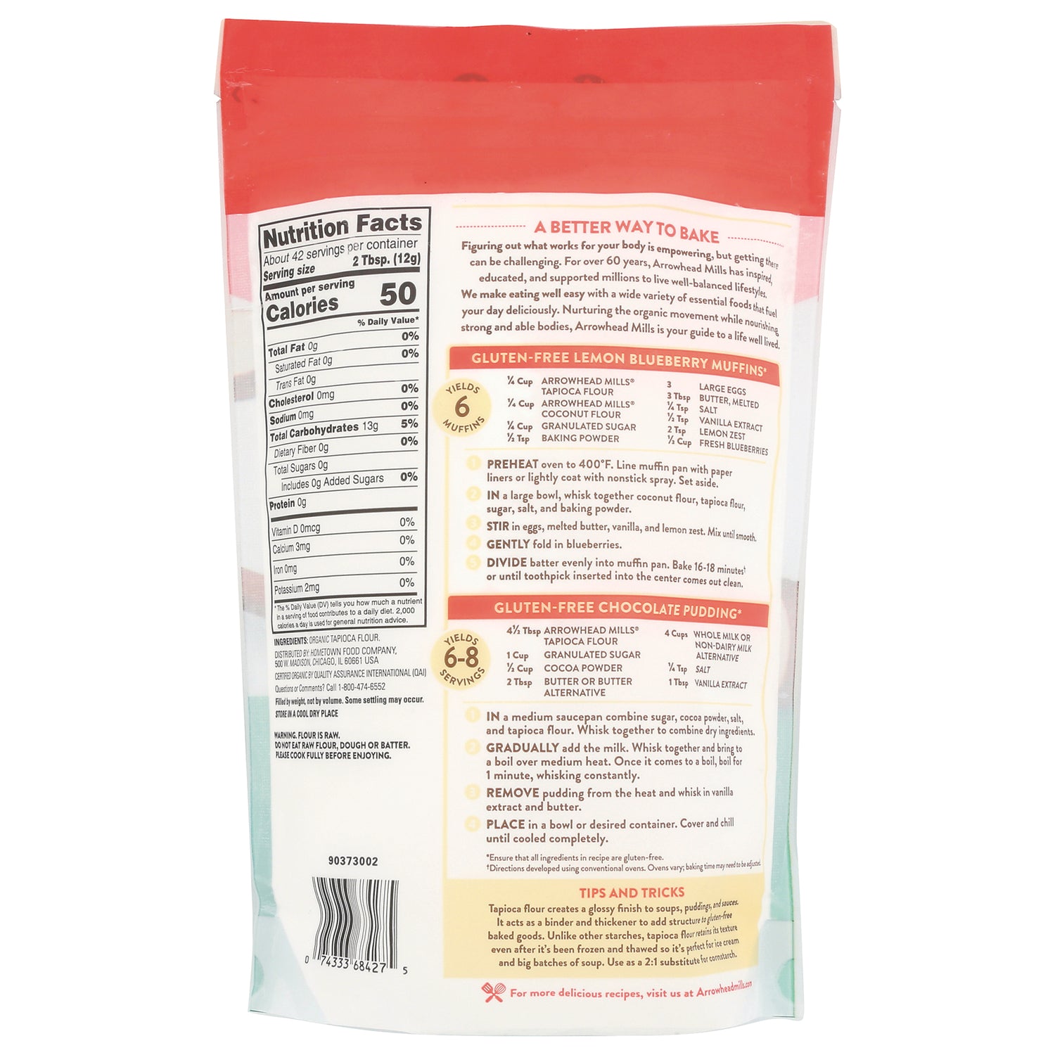 AHM073 | Back packaging showing Nutrition Facts panel, gluten-free recipes and barcode