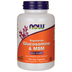NWF889 | NOW Vegetarian Glucosamine & MSM bottle front label, 120 veg capsules