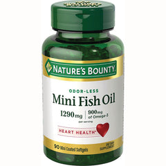 NBY082 | Nature's Bounty Mini Fish Oil bottle, odor-less 1290 mg per serving, 900 mg Omega-3, 90 mini coated softgels