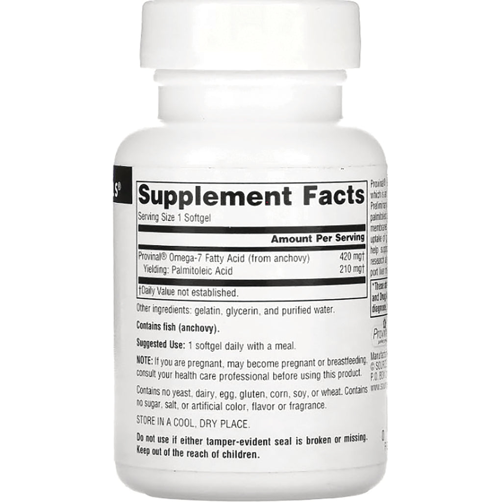 SN747 | Back label with Supplement Facts for Omega-7 fatty acid softgels (anchovy) - Thumbnail