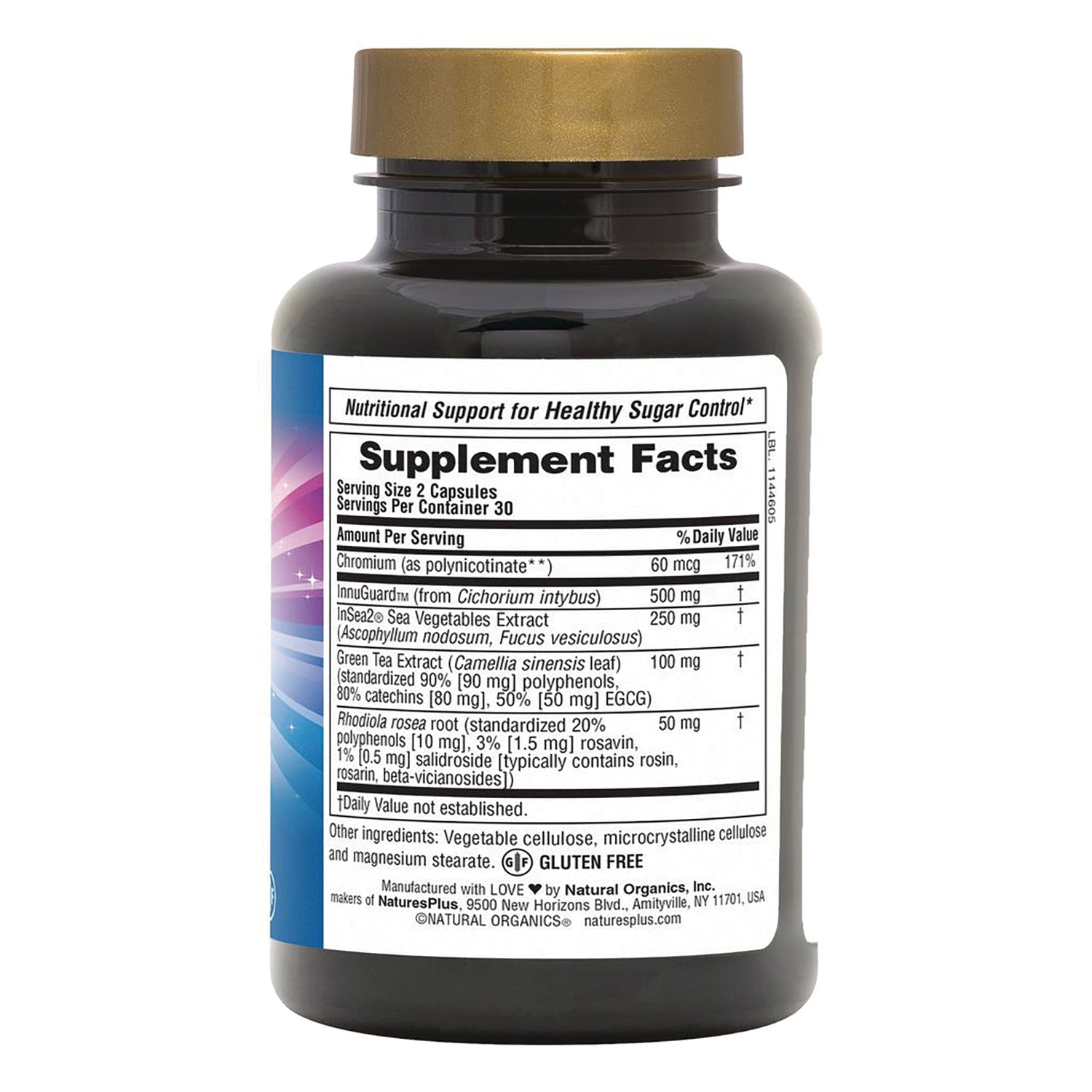 NTP278 | Back label of supplement bottle with Supplement Facts and gluten free note
