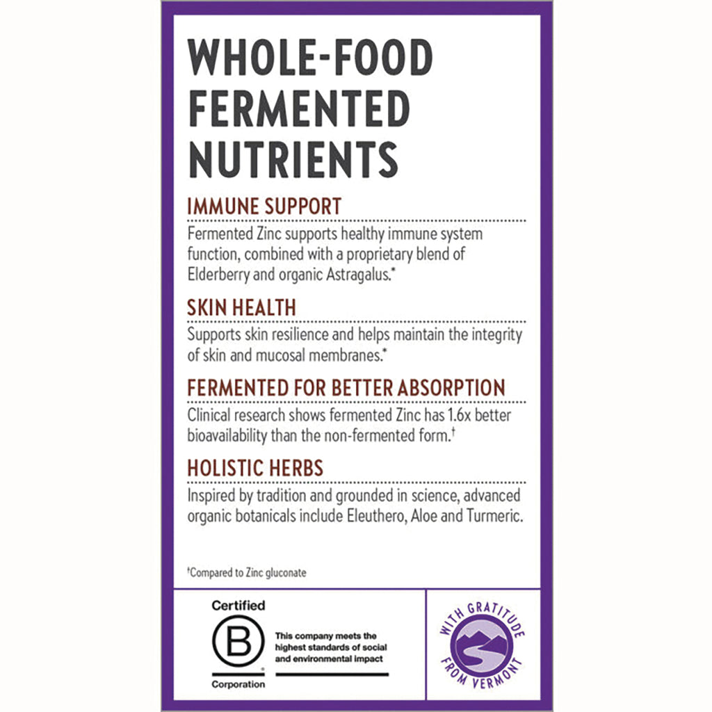 NWC364 | Product infographic listing whole-food fermented nutrients, immune and skin support, improved absorption, certified B - Thumbnail