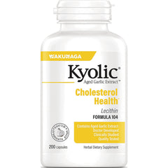 KY024 | Kyolic Aged Garlic Extract Cholesterol Health Lecithin Formula 104 white supplement bottle, 200 capsules