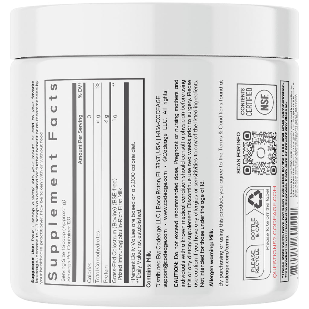 CDG038 | Back label of white supplement jar showing Supplement Facts panel, cautions, and QR code - Thumbnail