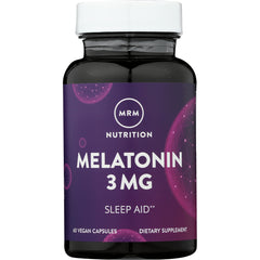 MRM034 | MRM Nutrition Melatonin 3 mg sleep aid bottle front label, 60 vegan capsules