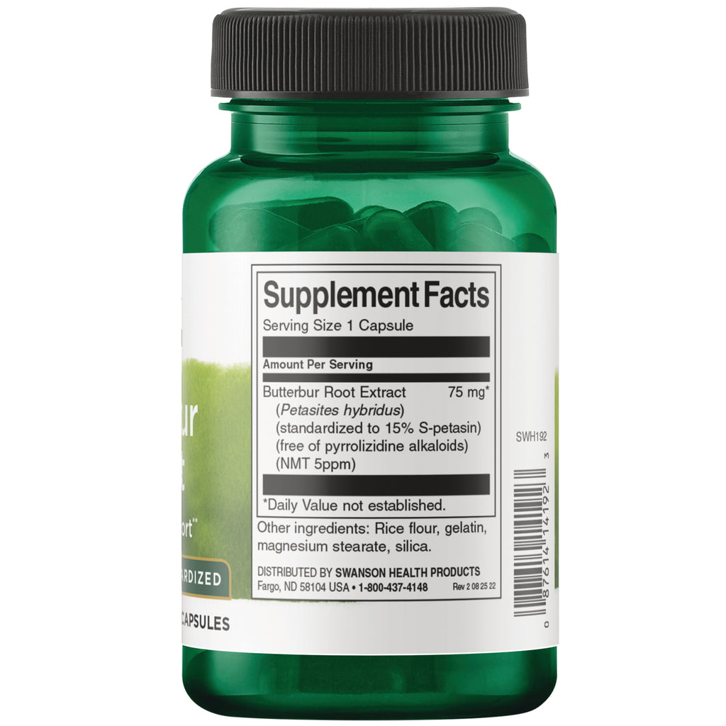 SWH192 | Supplement Facts: Butterbur Root Extract 75 mg per capsule - Thumbnail
