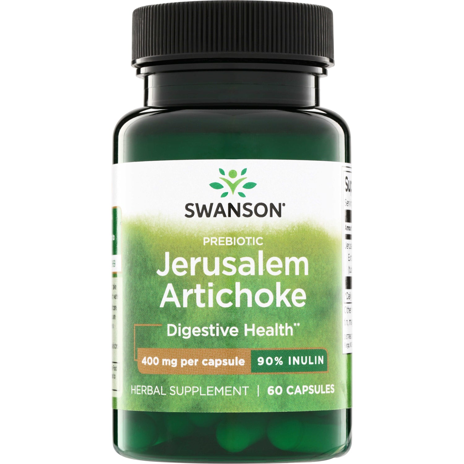 SW1298 | Swanson Prebiotic Jerusalem Artichoke, Digestive Health, 400 mg per capsule, 90% inulin, 60 capsules