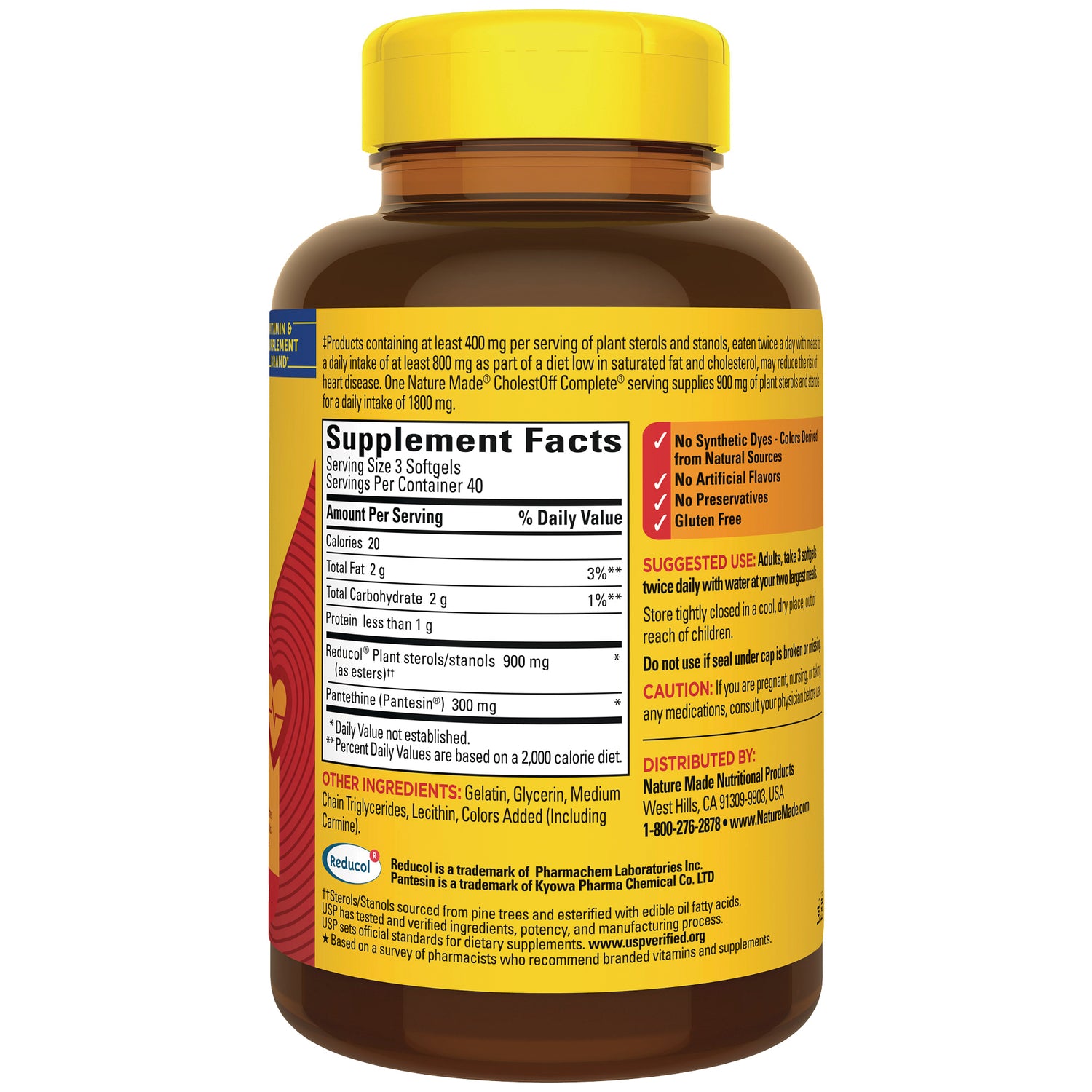 NTM190 | Back of brown supplement bottle with yellow cap showing Supplement Facts label and ingredients