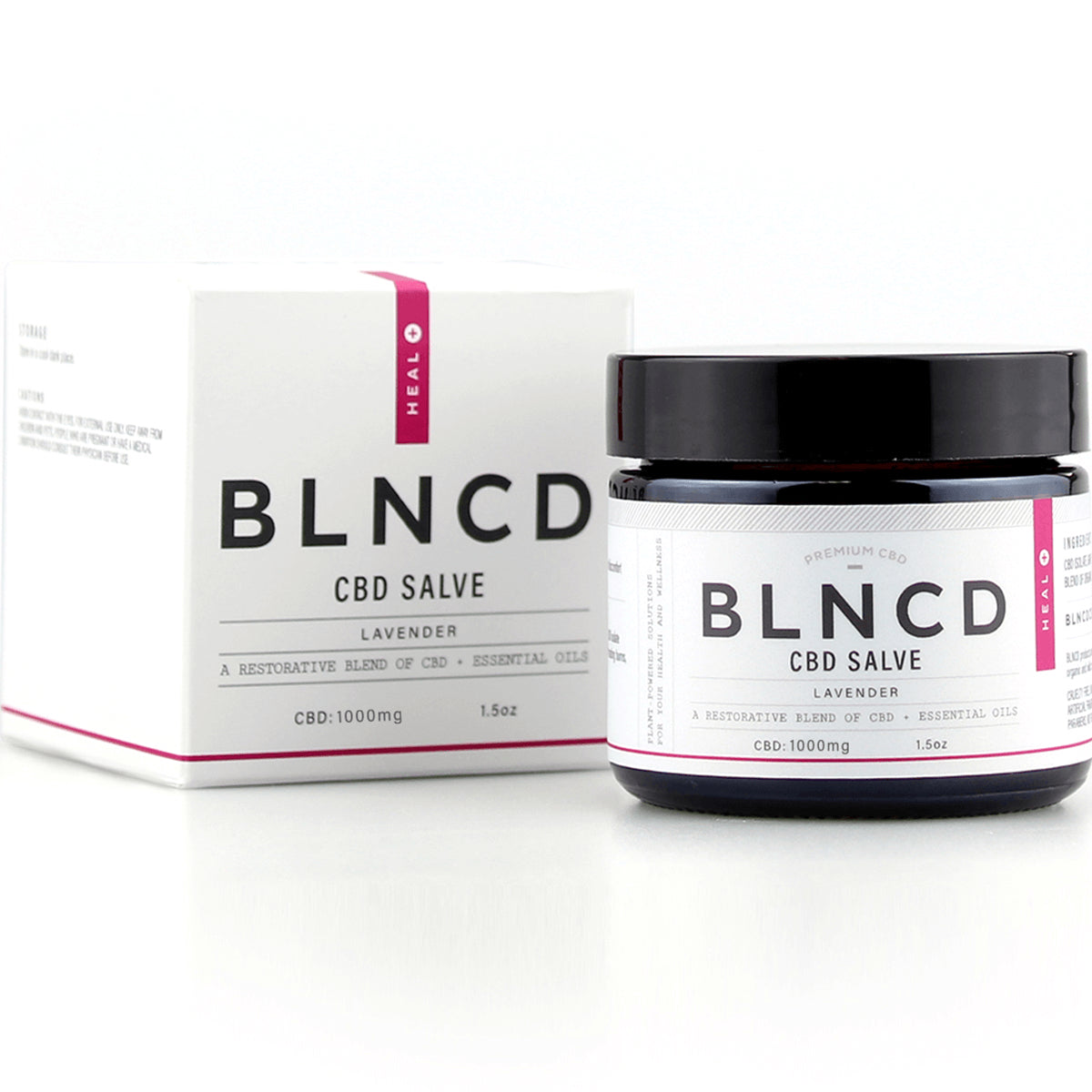 BLN002 | BLNCD CBD salve lavender jar and box labeled CBD:1000mg 1.5oz