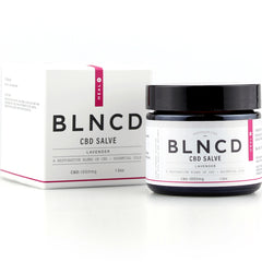 BLN002 | BLNCD CBD salve lavender jar and box labeled CBD:1000mg 1.5oz