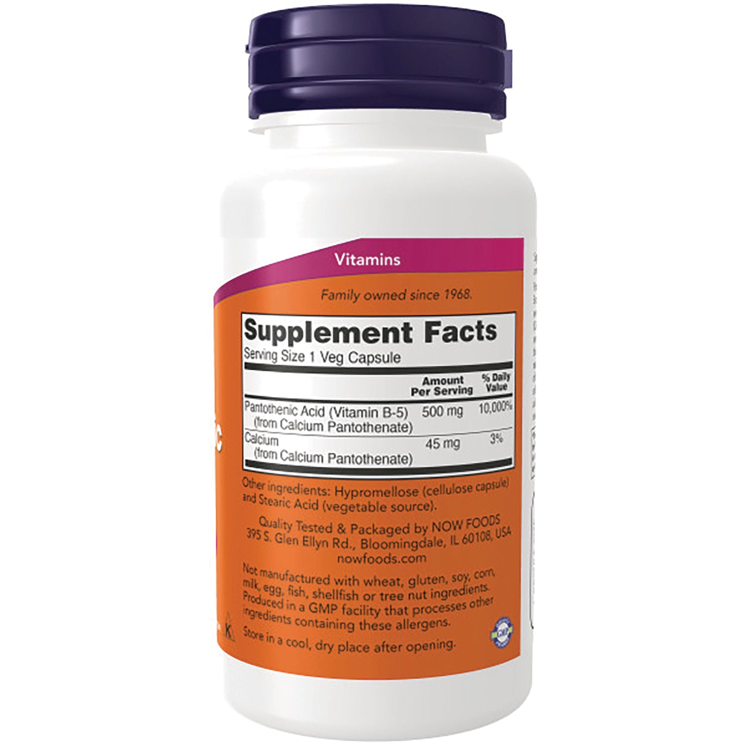 NWF340 | Back label with Supplement Facts panel and ingredient text on white bottle with purple cap