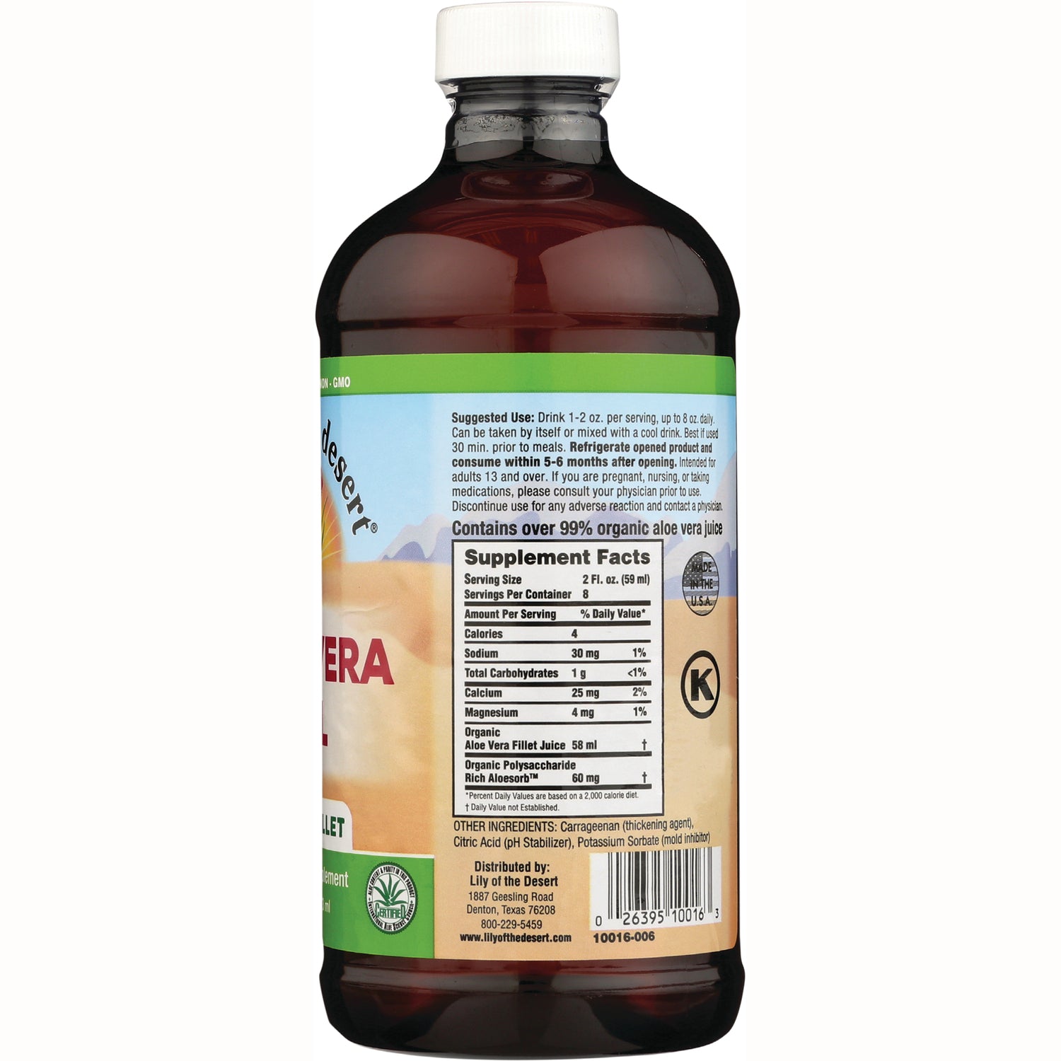 LIL002 | back of brown bottle showing supplement facts panel, usage instructions and barcode