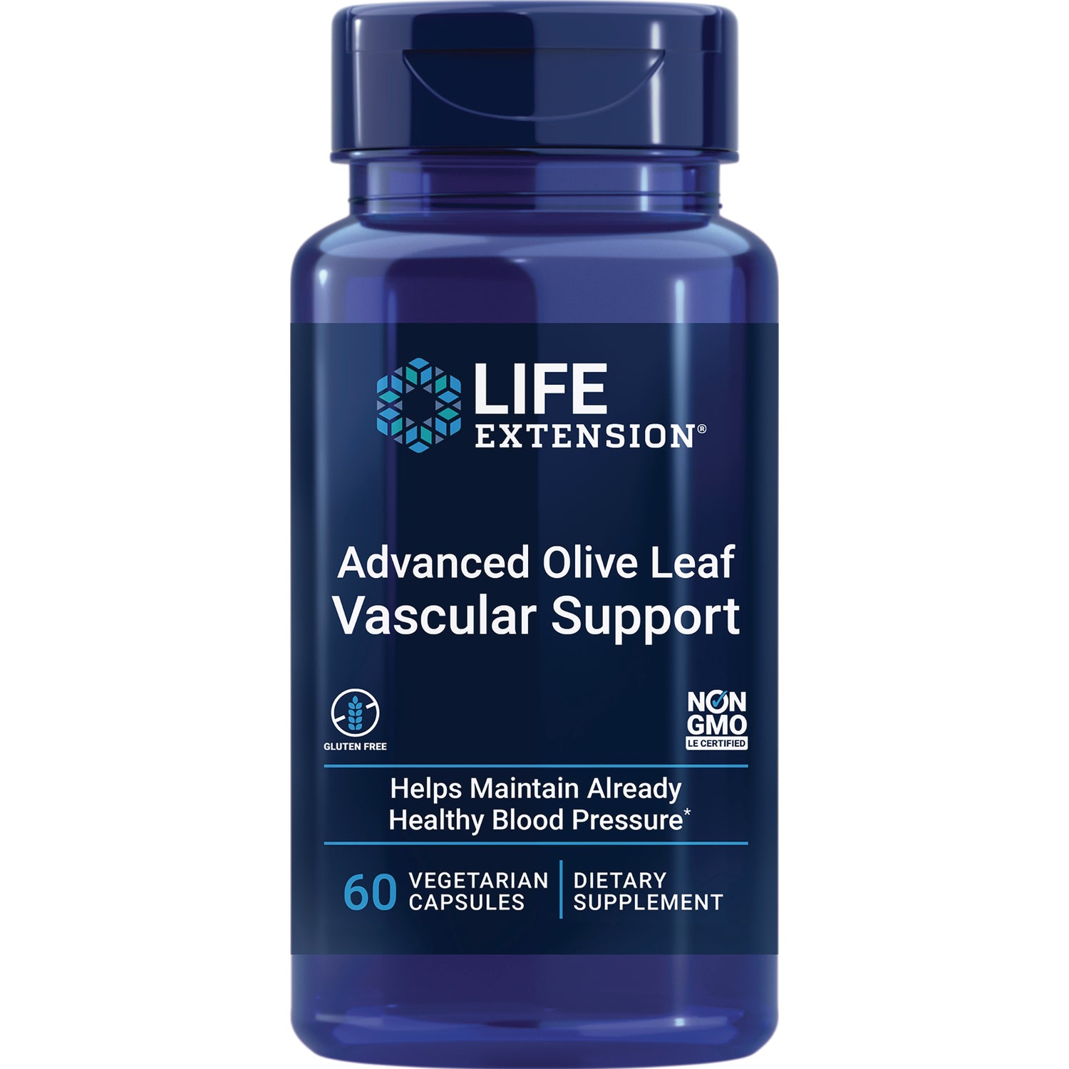 LE319 | Life Extension Advanced Olive Leaf Vascular Support supplement bottle, 60 vegetarian capsules