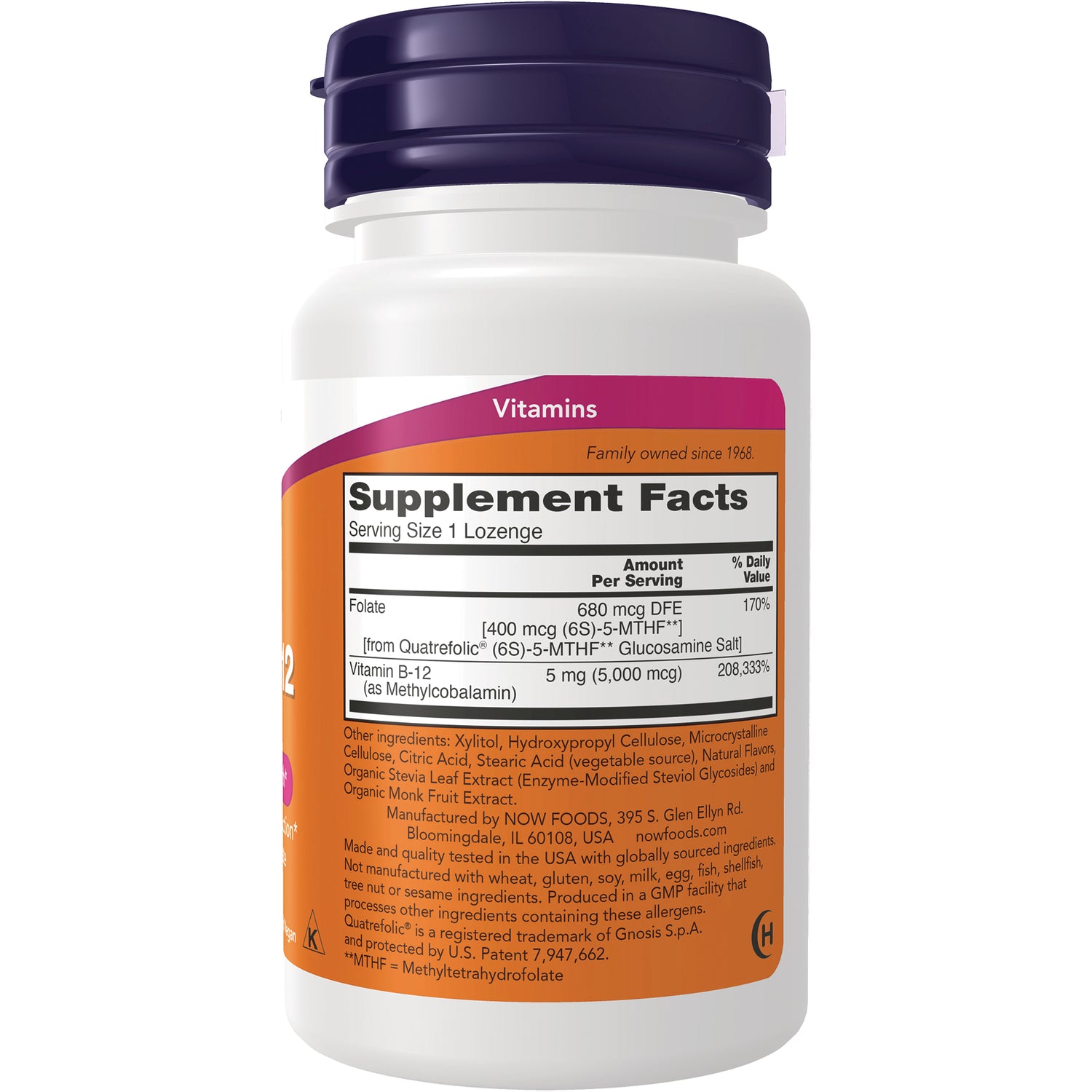 NWF1463 | Back of white supplement bottle showing Supplement Facts label, serving size and ingredient list