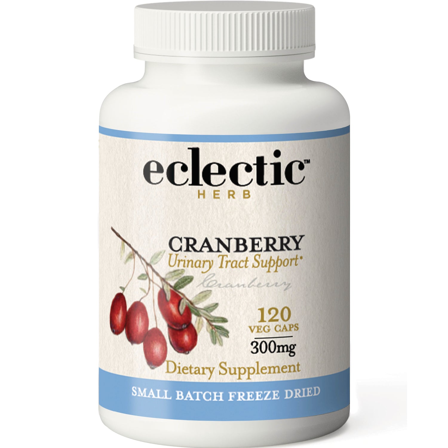 EC025 | White bottle labeled eclectic HERB cranberry Urinary Tract Support 120 veg caps 300mg dietary supplement